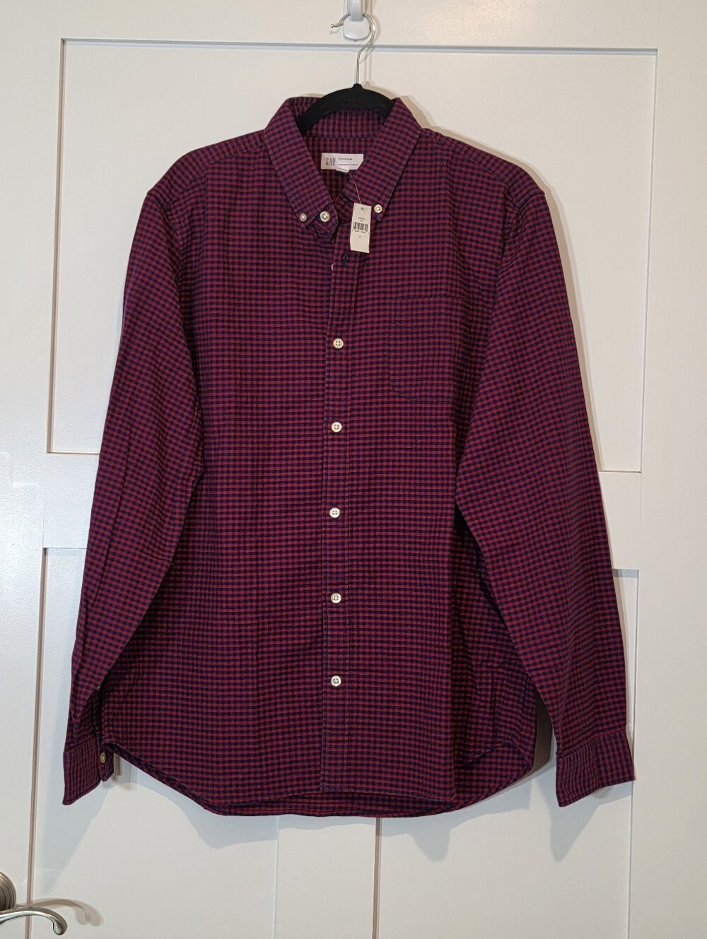 Gap Gingham Button Down Red Blue Cotton Stretch Shirt Size Large New With Tags